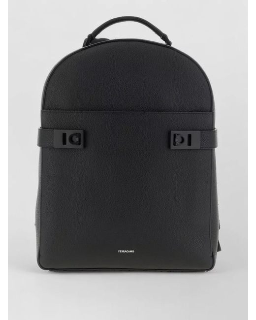 Ferragamo Black Linen Hug Backpack for men
