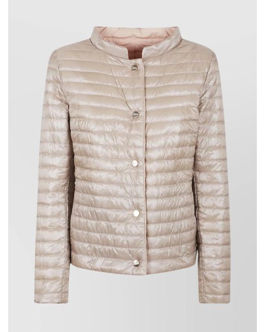 Herno Natural Quilted Stand Collar Jacket With Front Pockets