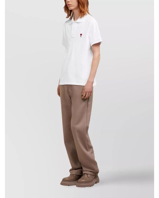 AMI White Organic Cotton Piqué Polo Shirt for men