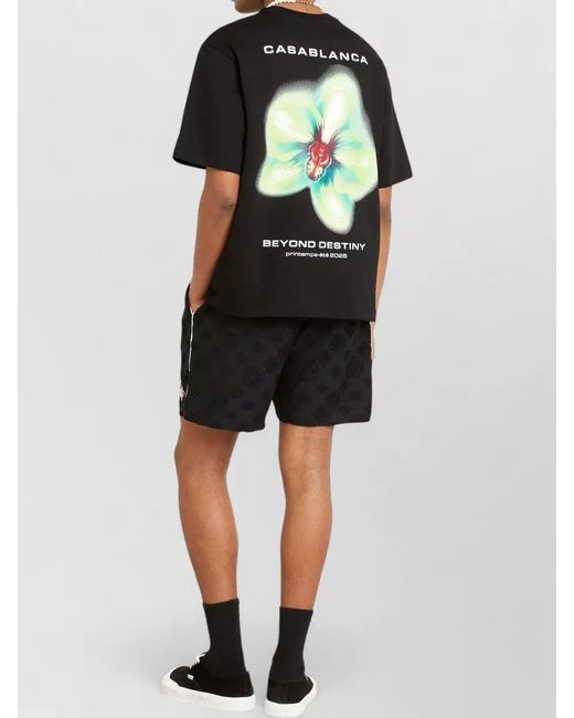 Casablanca Black Oversized Glitch Orchid Print T-Shirt for men
