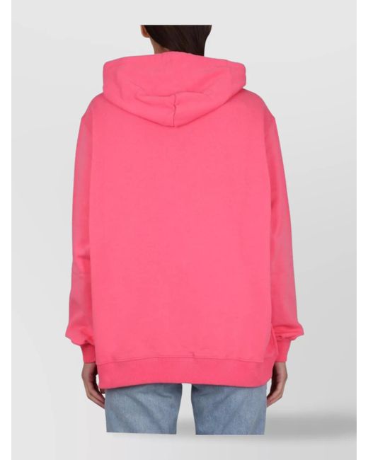 MSGM Pink Graphic Print Hooded Sweatshirt With Ribbed Design