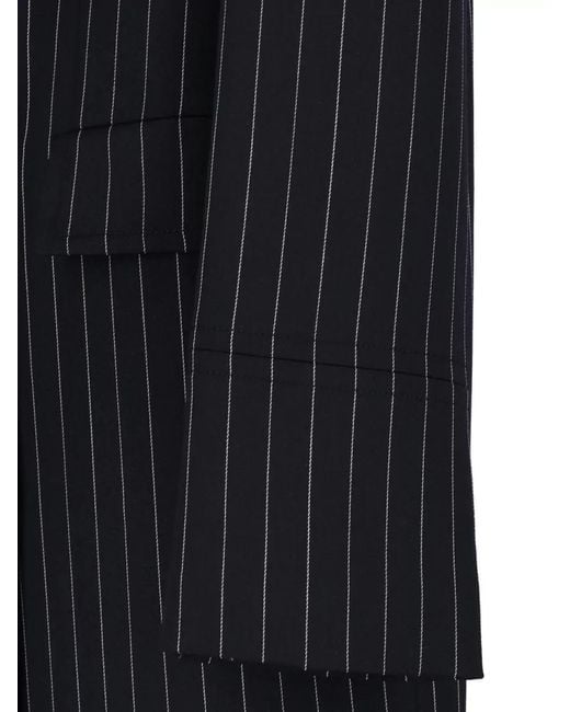 Dondup Blue Pinstripe Coat Button Detail Notched Collar