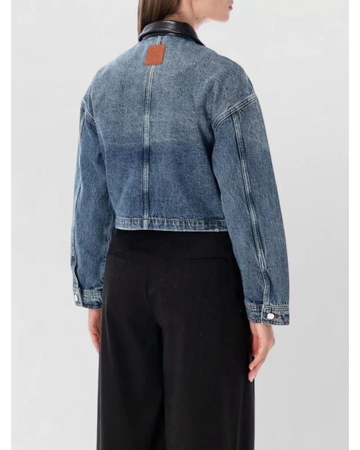 Anine Bing Blue Cropped Denim Jacket With Faux Leather Collar