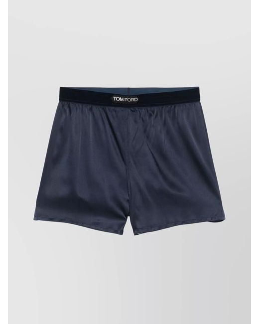 Tom Ford Blue Silk Shorts With Elasticated Waistband And Satin Finish