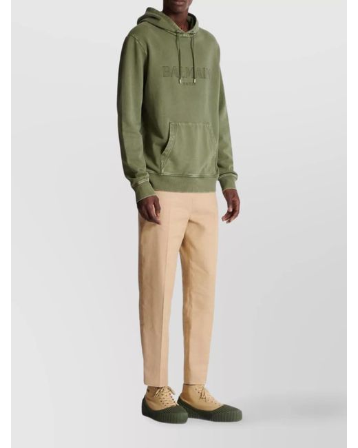 Balmain Green Organic Cotton Embroidered Hoodie for men