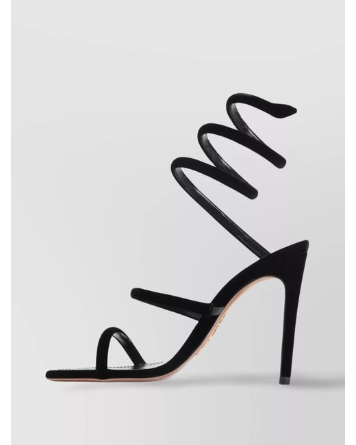 Rene Caovilla Black Velvet Snake Sandals Ankle Strap