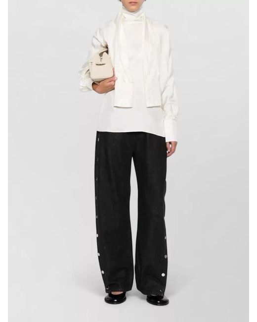 Rohe White Silk Top Scarf Detail Long Sleeves
