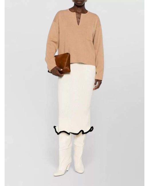 Max Mara Natural Knitwear V Neck Long Sleeve Chest Pocket