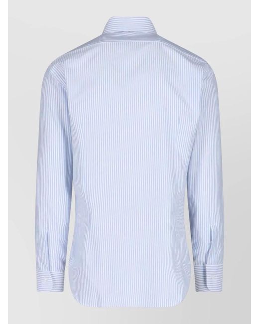 Barba Napoli Blue Striped Button Down Collar Shirt Long Sleeves for men