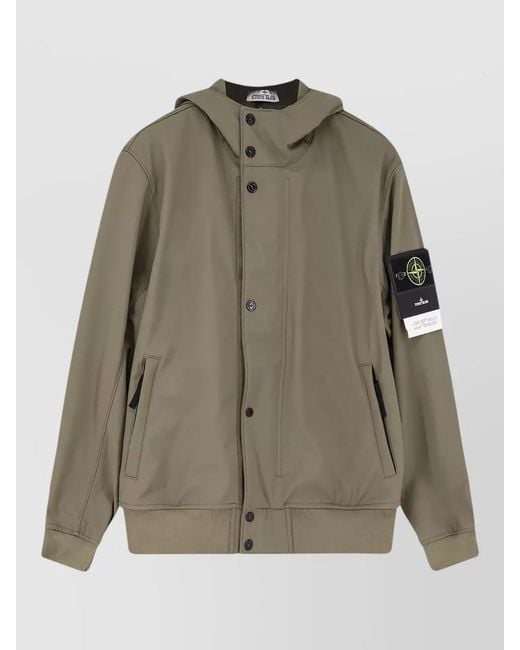Stone Island Green Hooded Short Parka Jacket for men