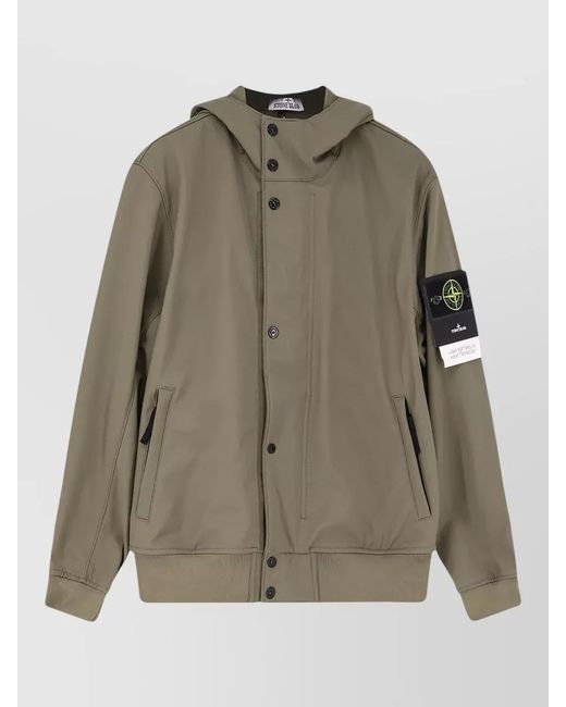 Stone Island Green Hooded Short Parka Jacket for men