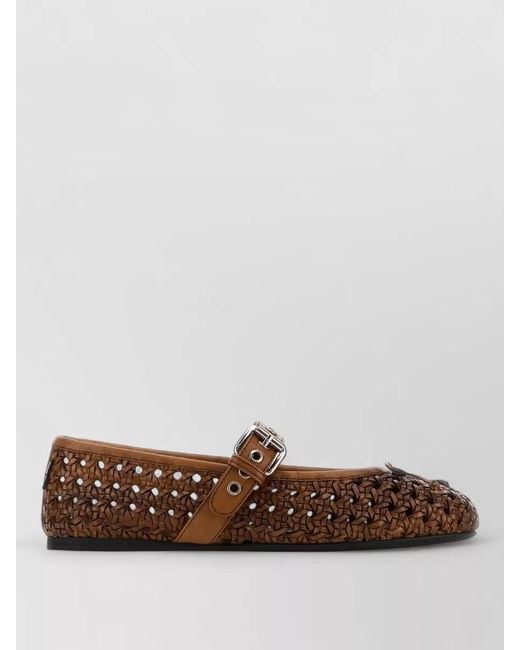 Miu Miu Brown Leather Loafers Buckle Detail Flat Sole