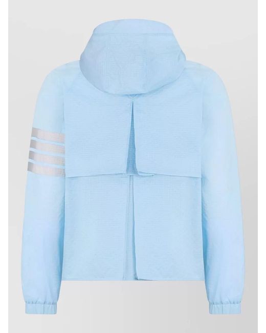 Thom Browne Blue Hooded Ripstop Jacket Featuring Graphic Sleeve