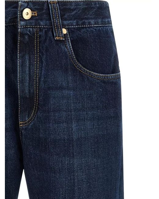 Brunello Cucinelli Blue Cropped Straight Leg Jeans Contrast Stitching