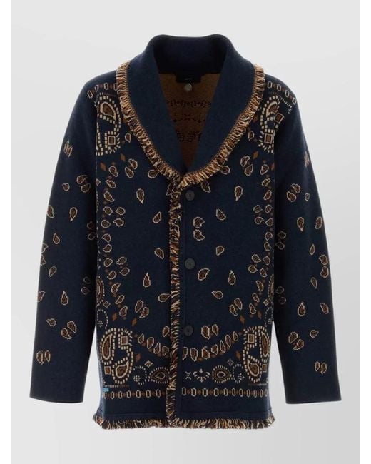 Alanui Blue Cashmere Bandana Cardigan Shawl Collar for men