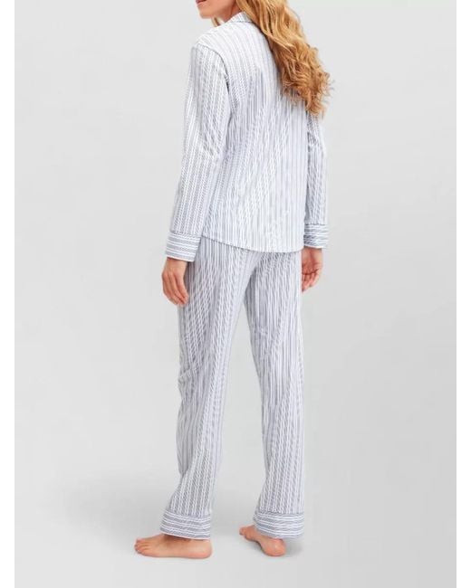 Calida White Striped Long Sleeve Pyjama Set Notch Collar