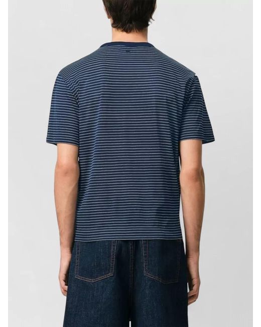 AMI Blue Short Sleeves Striped T Shirt Round Neck for men