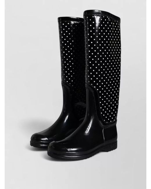 Dolce & Gabbana Black Polka Dot Knee High Rubber Rain Boots