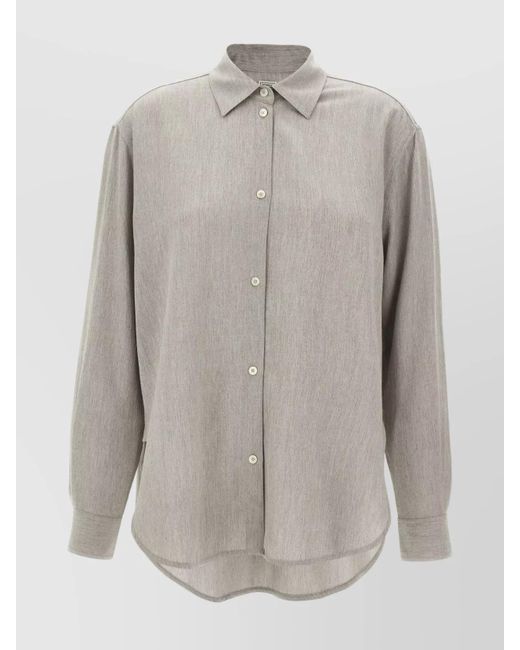 Totême  Gray Wool Shirt With Buttoned Cuffs And Collar