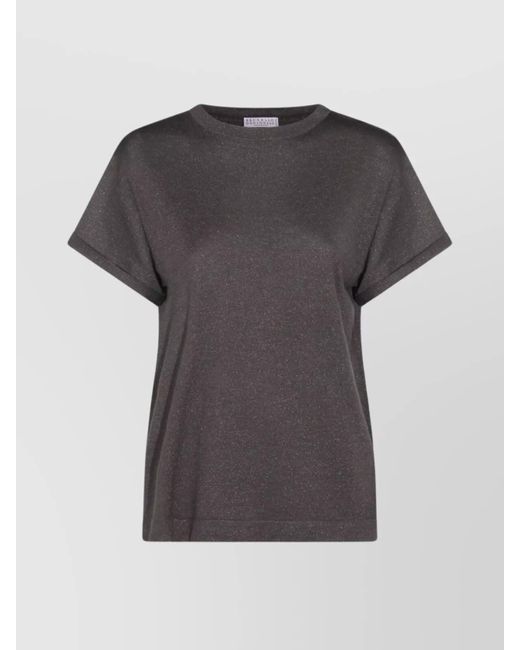 Brunello Cucinelli Gray Cashmere And Silk Short-Sleeve Crewneck Knitted Top
