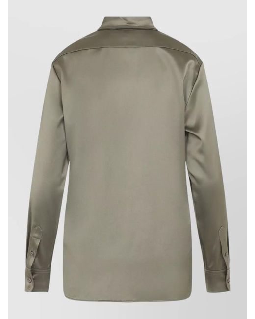 Ralph Lauren Green Adrien Silk Satin Shirt Long Sleeves