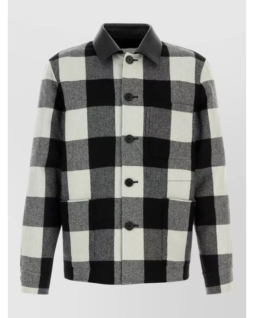Givenchy Gray Wool Shirt Jacket Collared Neck Check for men