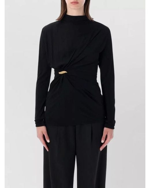 Bottega Veneta Blue Long Sleeve Dress High Neck Draped Metal