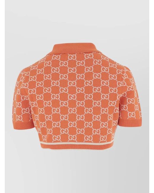 Gucci Orange Gg Jacquard Polo Shirt Short Sleeves