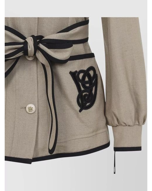 Valentino Natural Embroidered Logo Belted Jacket