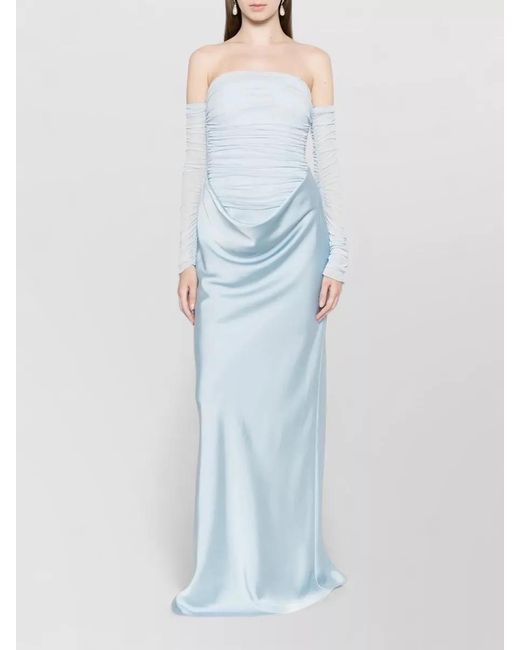 ROTATE BIRGER CHRISTENSEN White Draped Ruched Maxi Dress Off Shoulder