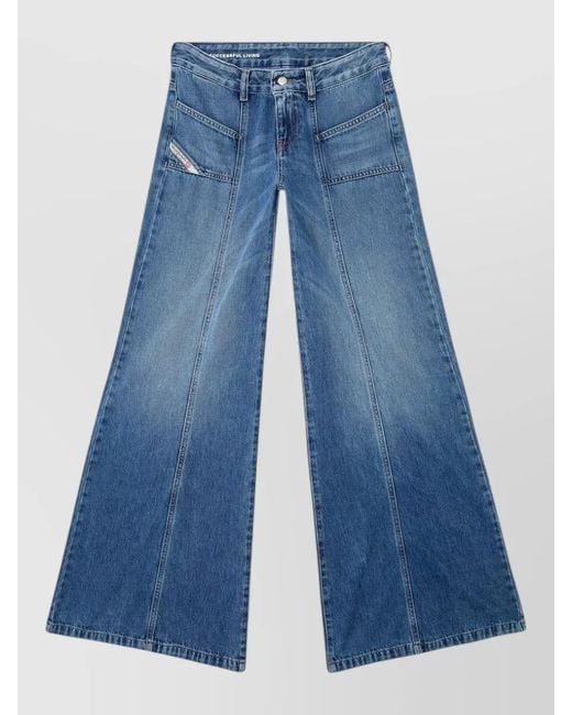DIESEL Blue Wide Leg Jeans Belt Loops Back Pockets