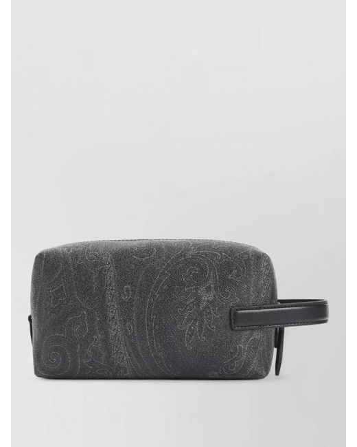 Etro Gray Rectangular Clutch Bag Featuring Side Handle for men