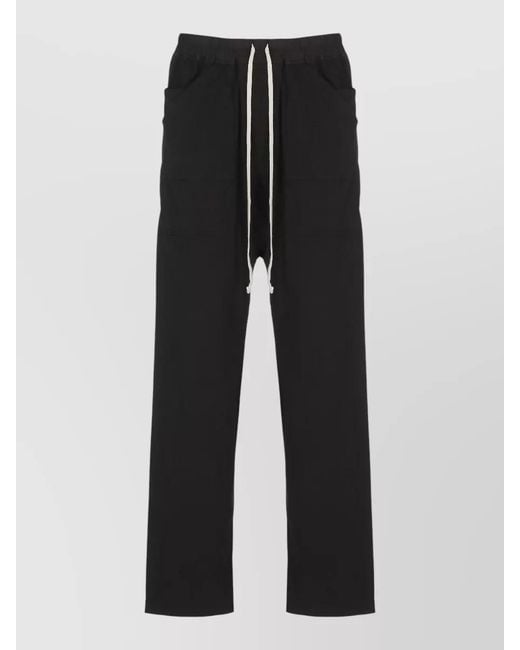 Rick Owens Black Straight Leg Cotton Trousers Welt Pockets for men