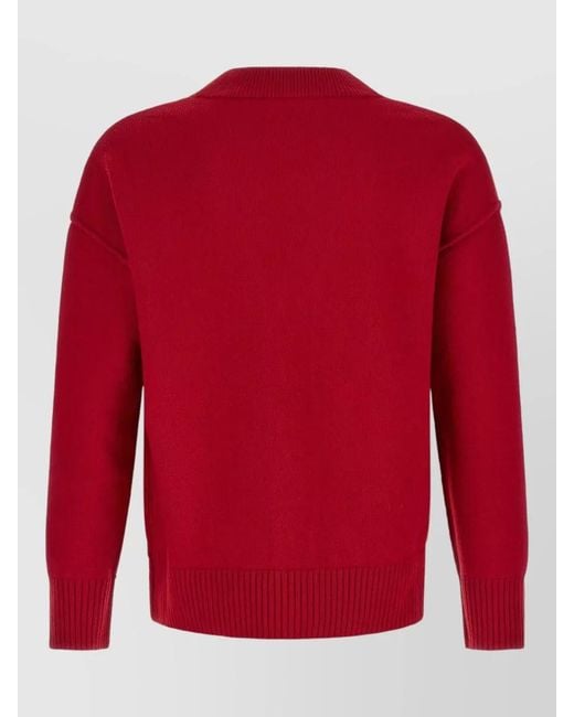 AMI Red Ami De Coeur Cardigan V Neck Ribbed for men
