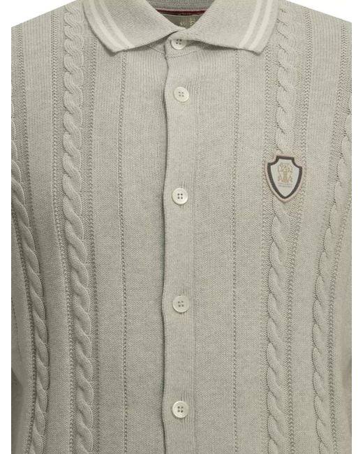 Brunello Cucinelli Gray Logo Cardigan Cable Knit Ribbed Trims for men