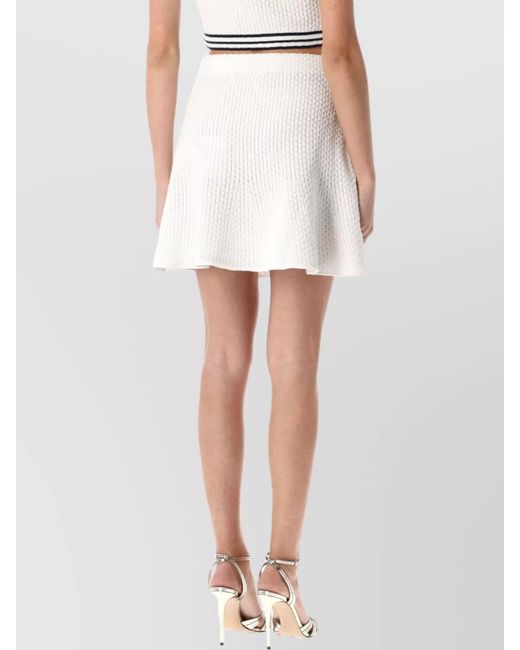 Self-Portrait White Textured Ribbed Striped Knit Mini Skirt