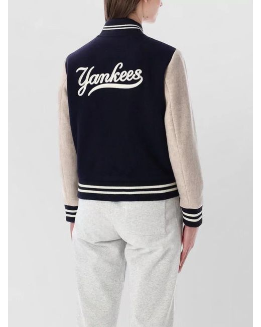 Sporty & Rich Blue Yankees Varsity Wool Jacket Contrast Sleeves