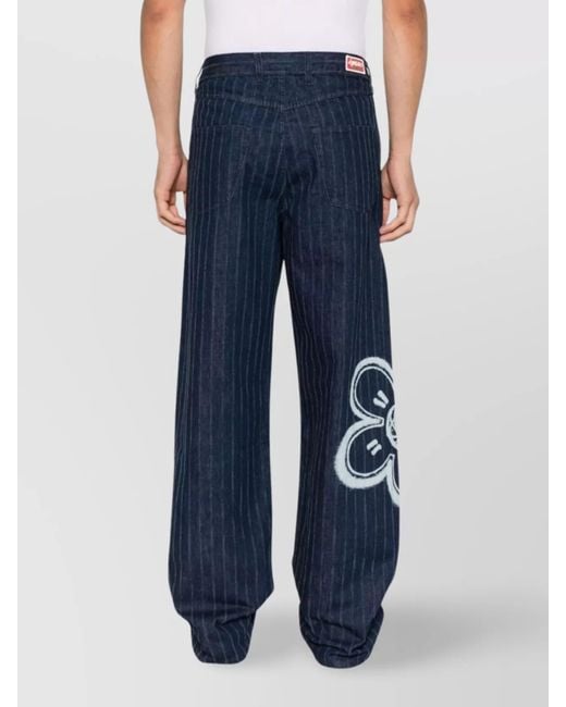 KENZO Blue Relaxed Fit Pinstripe Floral Trousers for men
