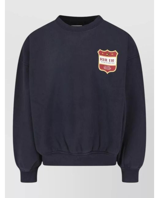 Rhude Blue Crew Neck Graphic Print Long Sleeve Top for men