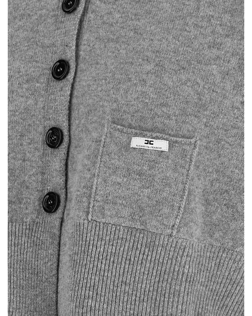 Elisabetta Franchi Gray Cashmere Wool Ribbed Cropped Cardigan