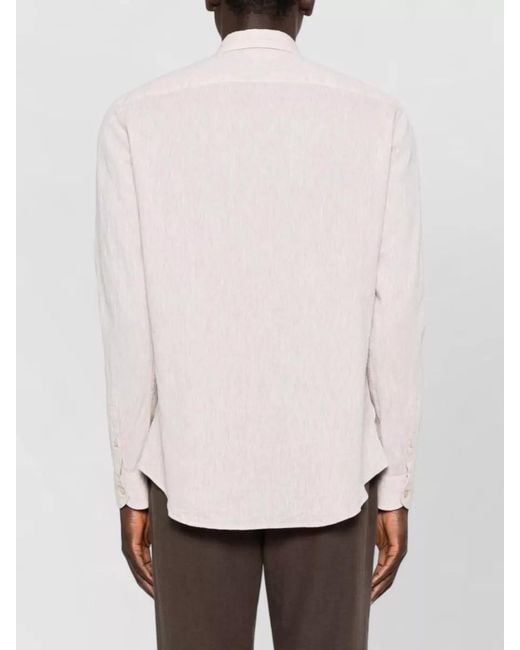 Emporio Armani Pink Linen Blend Shirt Button Collar Cuffs for men