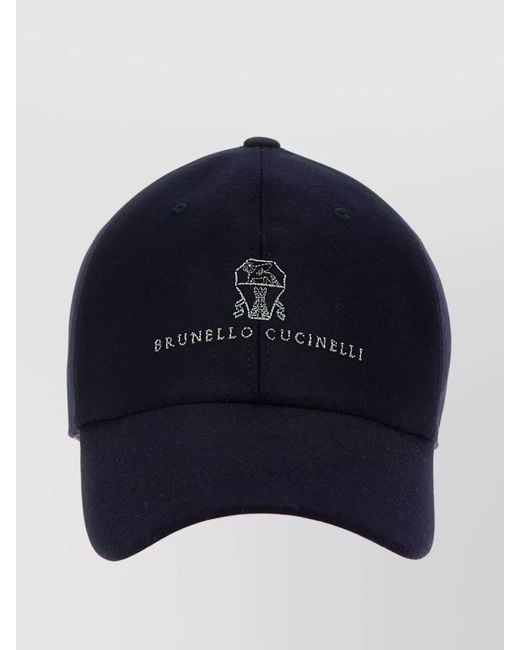 Brunello Cucinelli Blue Embroidered Logo Cap With Curved Brim for men
