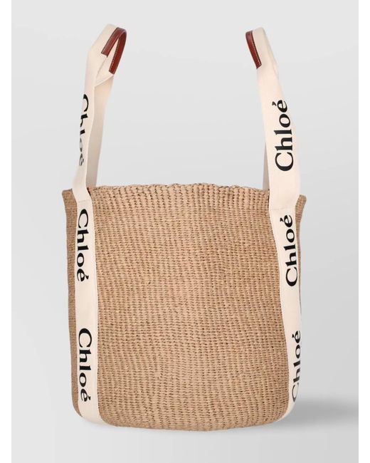 Chloé Natural Woven Texture Rectangular Shape Dual Handles Tote