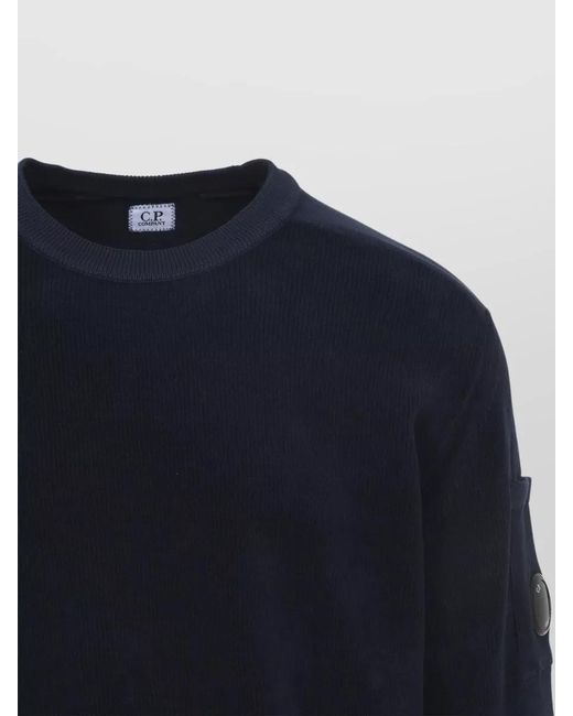 C P Company Blue Crewneck Lens Wool Pullover Long Sleeves for men