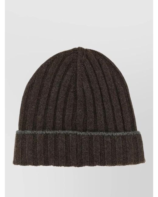 Brunello Cucinelli Multicolor Cashmere Ribbed Beanie Turn Up Lapel for men