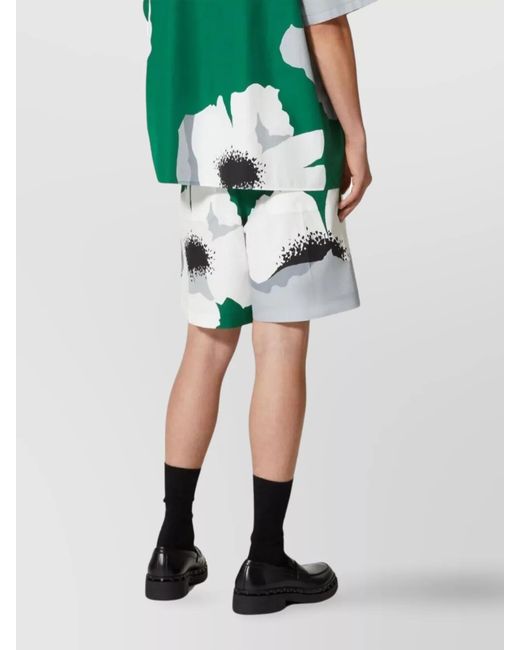Valentino Garavani Green Cotton Floral-Print Bermuda Shorts for men