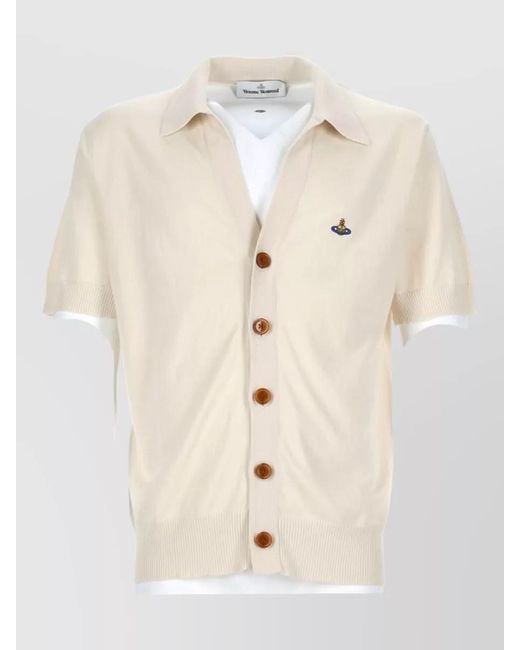 Vivienne Westwood Natural Collared Knit Top Short Sleeves Ribbed Hem for men