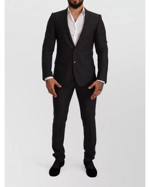 Dolce & Gabbana Black Wool Slim-Fit Tailored Trousers for men