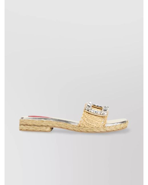 Roger Vivier Metallic Raffia Espadrille Mules