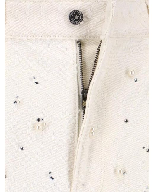 Golden Goose Deluxe Brand White Denim Straight-Leg High-Rise Crystal-Embellished Trousers